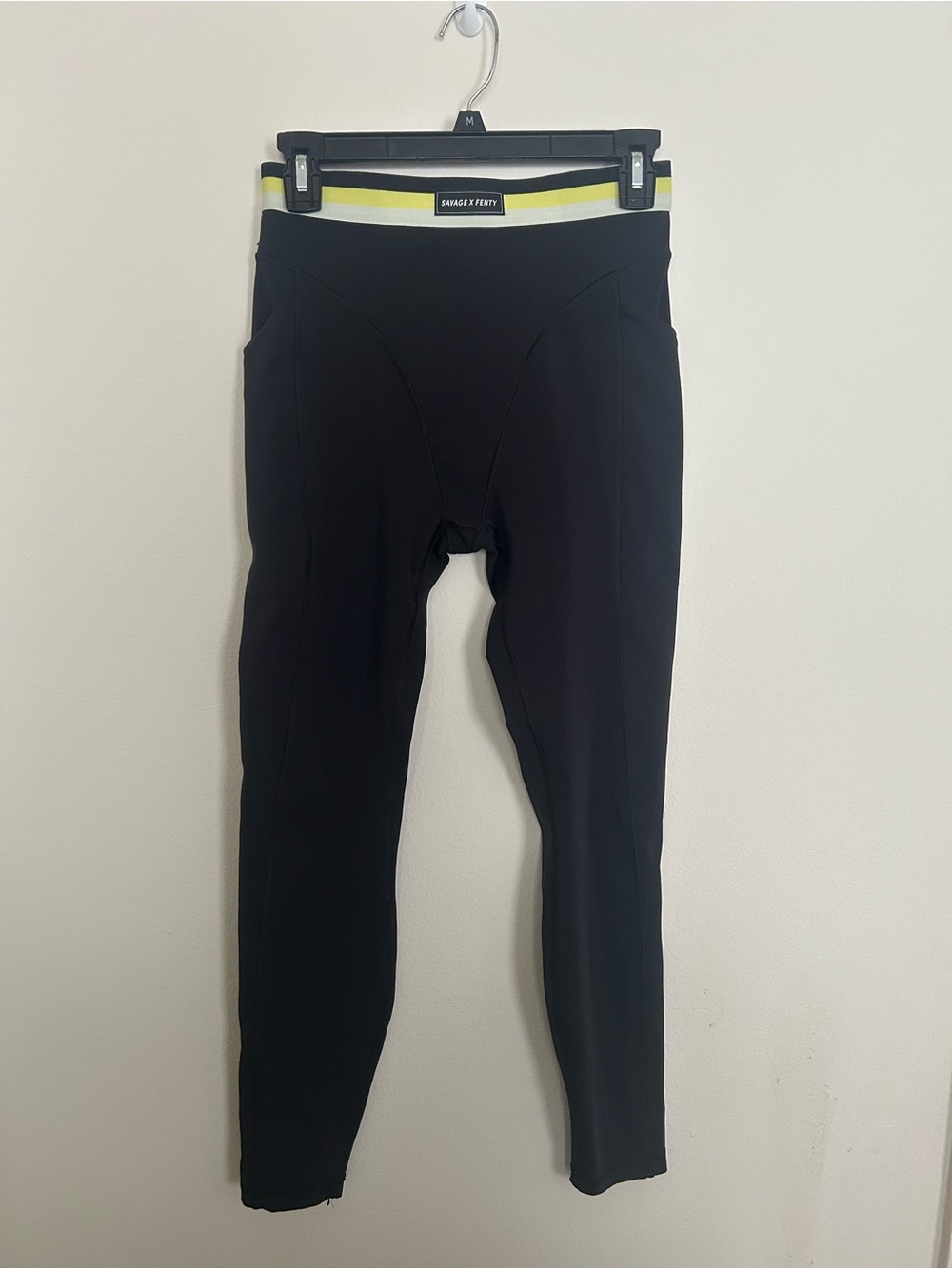 Savage X Fenty Black Joggers with Yellow & White Striped Waistband size S